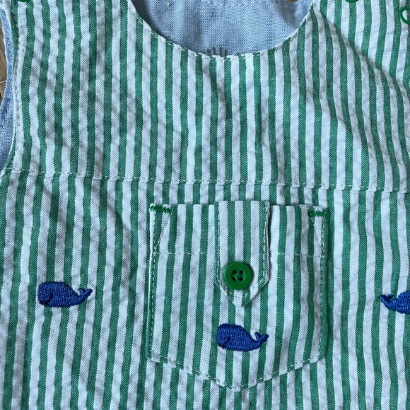 NWT 6mo Little Me Seersucker Romper with Whales - Picture 2 of 5